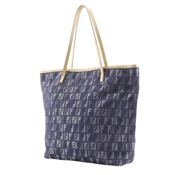 FENDI Zucchino Handbag Tote Bag Navy blue denim/leather Women - Picture 9 of 9